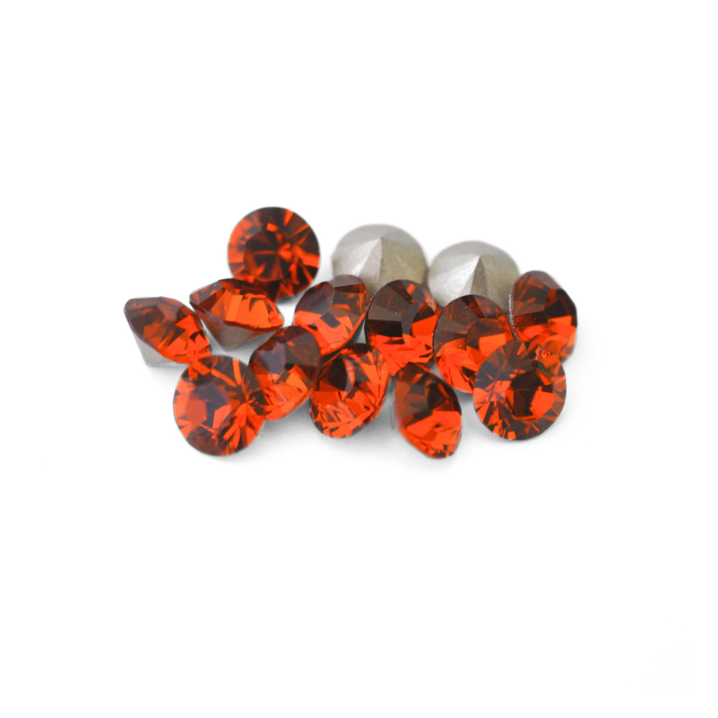 Round Austrian Crystal Article 1028 Chatons in the color Indian Red displayed on a white background.