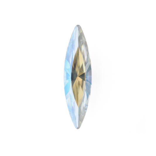 One large navette shape faceted Austrian crystal rhinestones in the color Moonlight displayed on a white background.