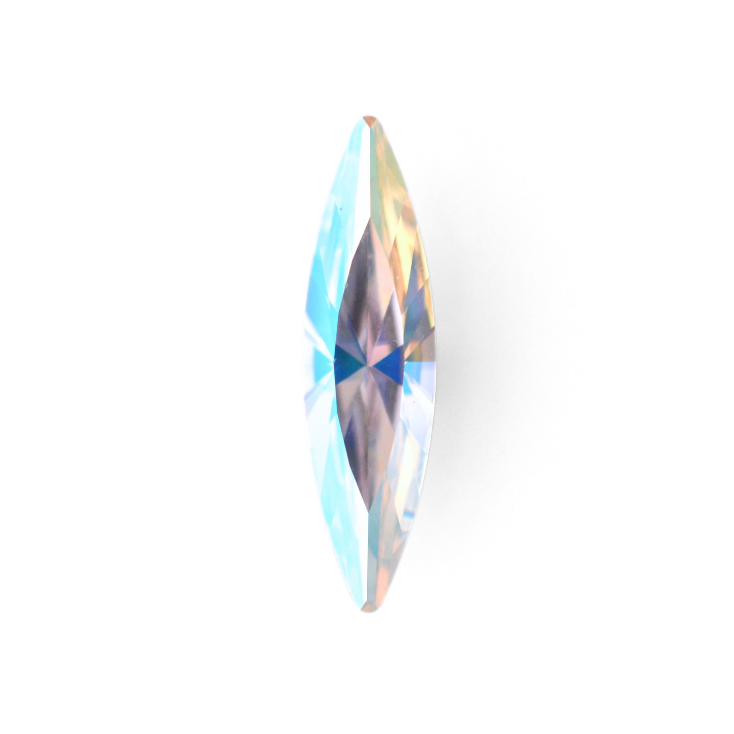 One large navette shape faceted Austrian crystal rhinestones in the color Crystal Shimmer displayed on a white background.
