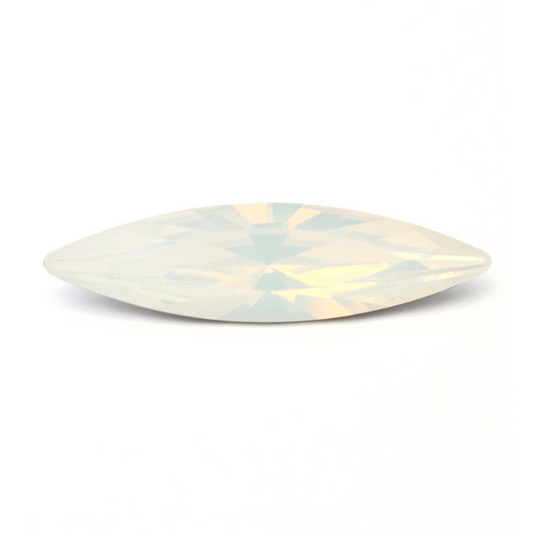 One large navette shape faceted Austrian crystal rhinestones in the color White Opal displayed on a white background.