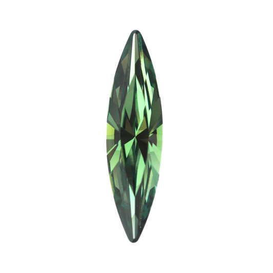 One large navette shape faceted Austrian crystal rhinestones in the color Erinite displayed on a white background.