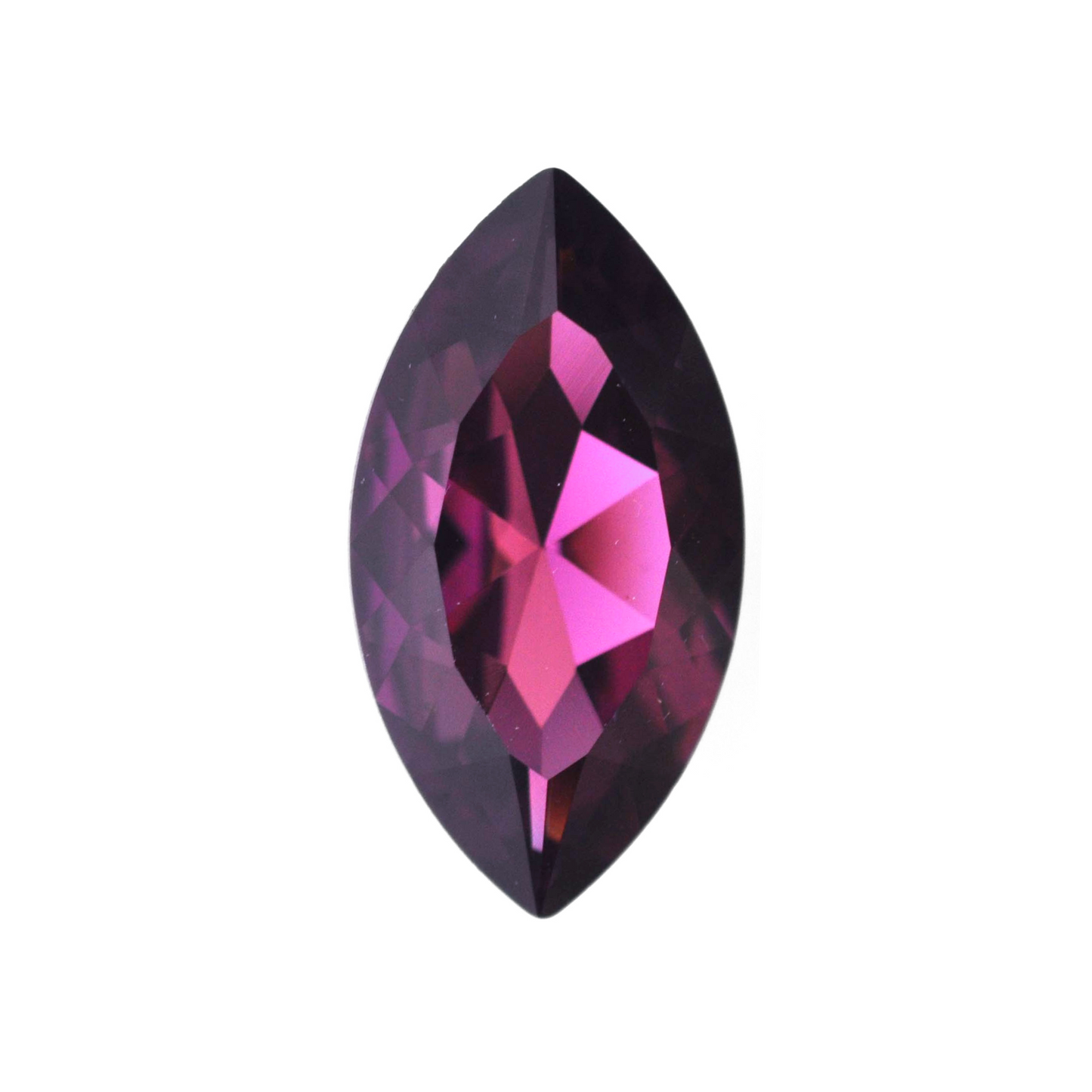 One large navette shape faceted Austrian crystal rhinestones in the color Amethyst displayed on a white background.