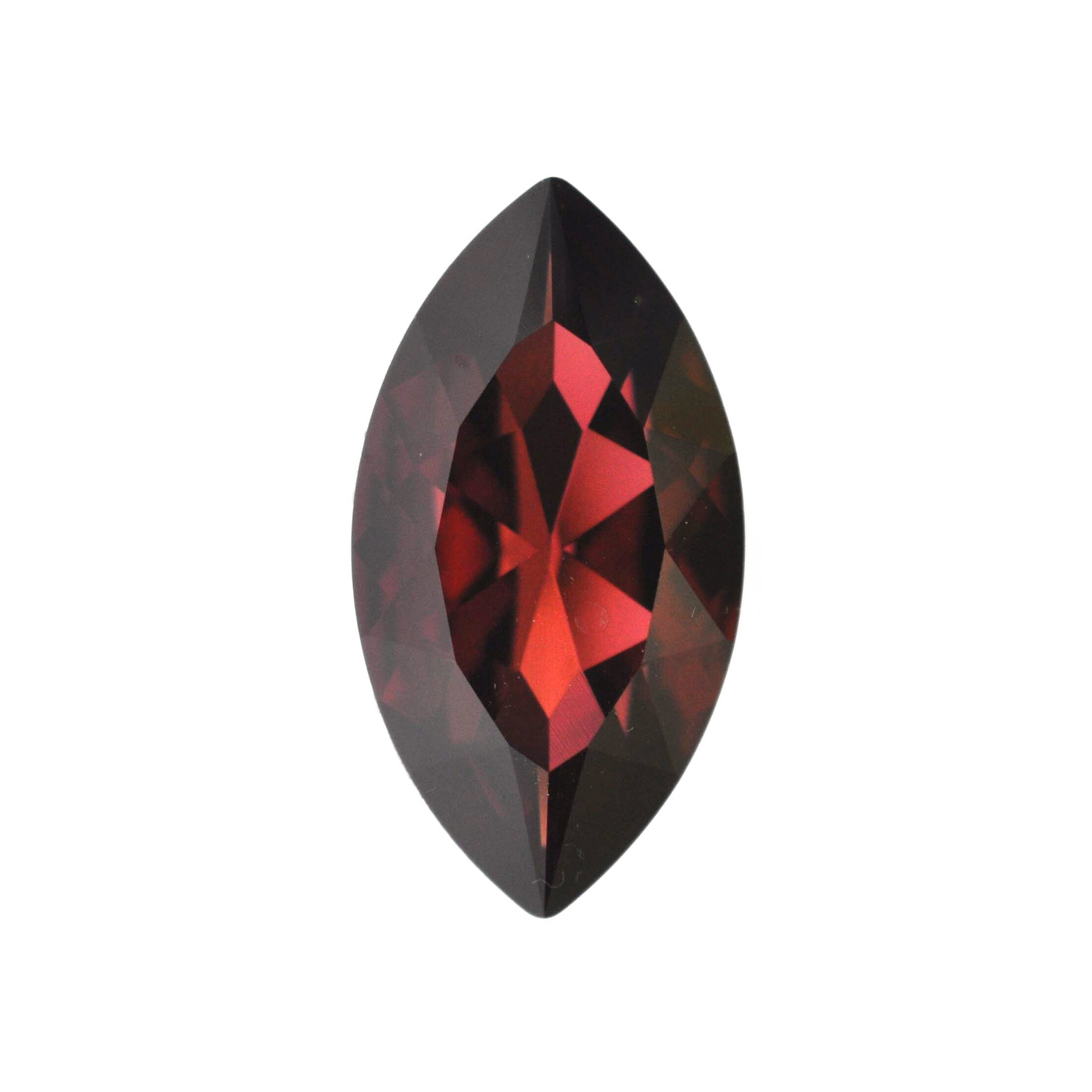 One large navette shape faceted Austrian crystal rhinestones in the color Burgundy displayed on a white background.