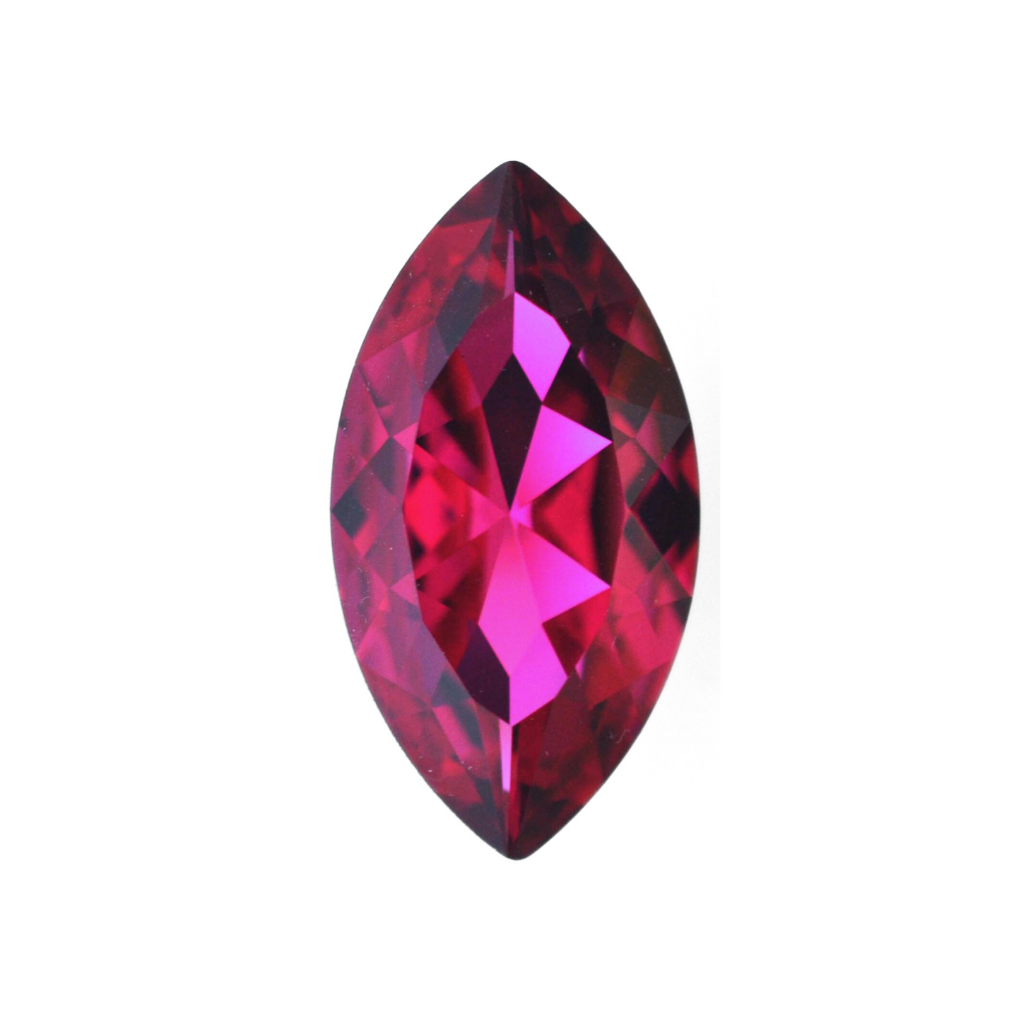 One large navette shape faceted Austrian crystal rhinestones in the color Fuchsia displayed on a white background.