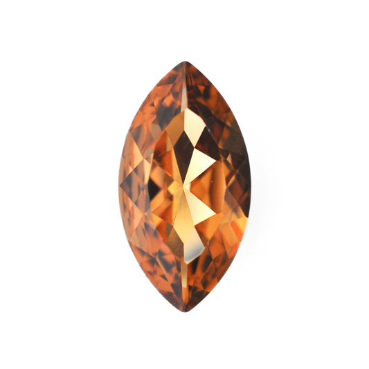 One large navette shape faceted Austrian crystal rhinestones in the color Light Colorado Topaz displayed on a white background.