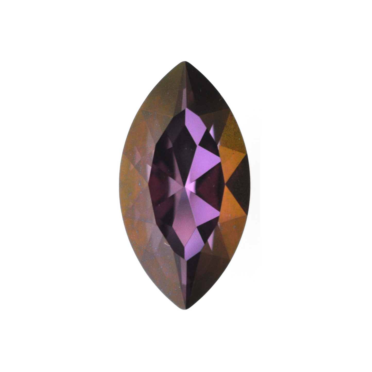 One large navette shape faceted Austrian crystal rhinestones in the color Lilac Shadow displayed on a white background.