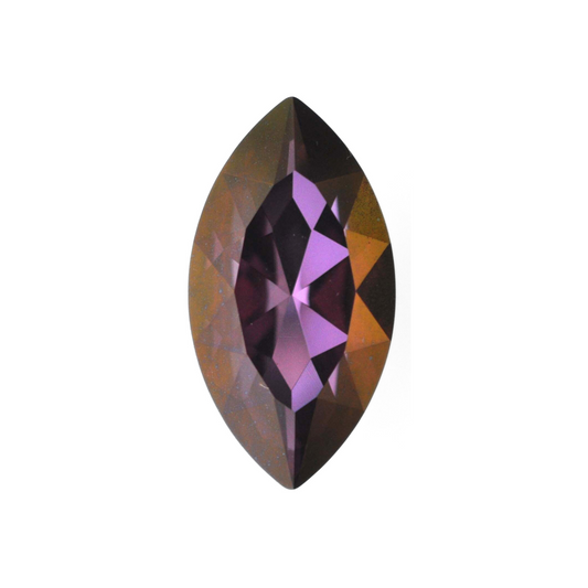 One large navette shape faceted Austrian crystal rhinestones in the color Lilac Shadow displayed on a white background.