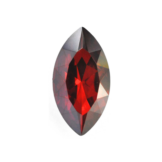 One large navette shape faceted Austrian crystal rhinestones in the color Red Magma displayed on a white background.