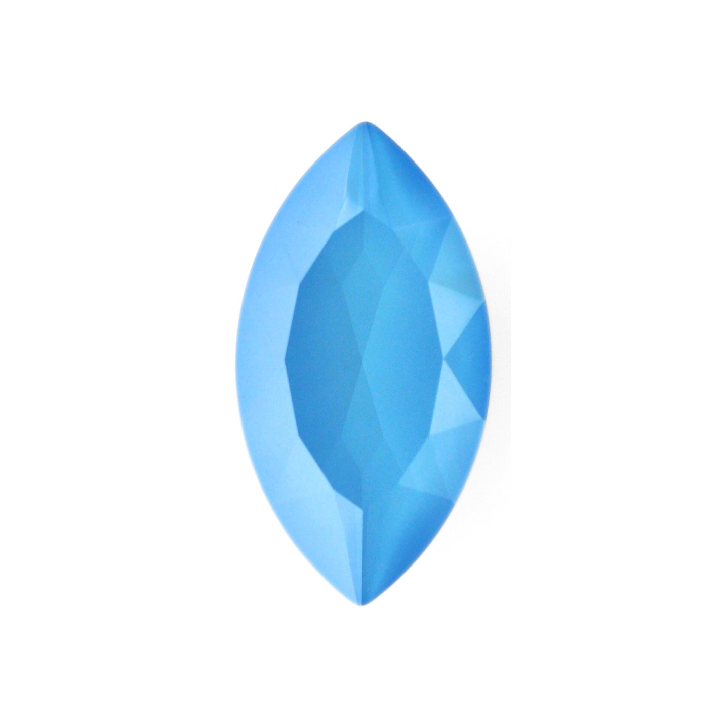 One large navette shape faceted Austrian crystal rhinestones in the color Summer Blue displayed on a white background.