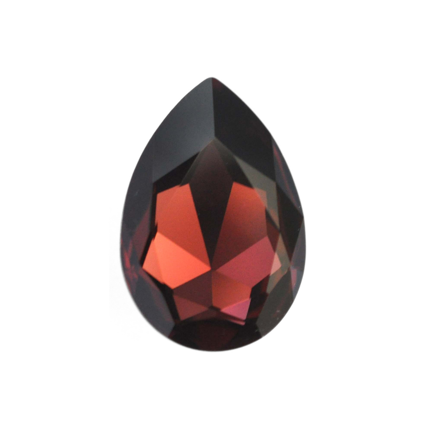 One large pear shape faceted Austrian crystal rhinestones in the color Burgundy displayed on a white background.