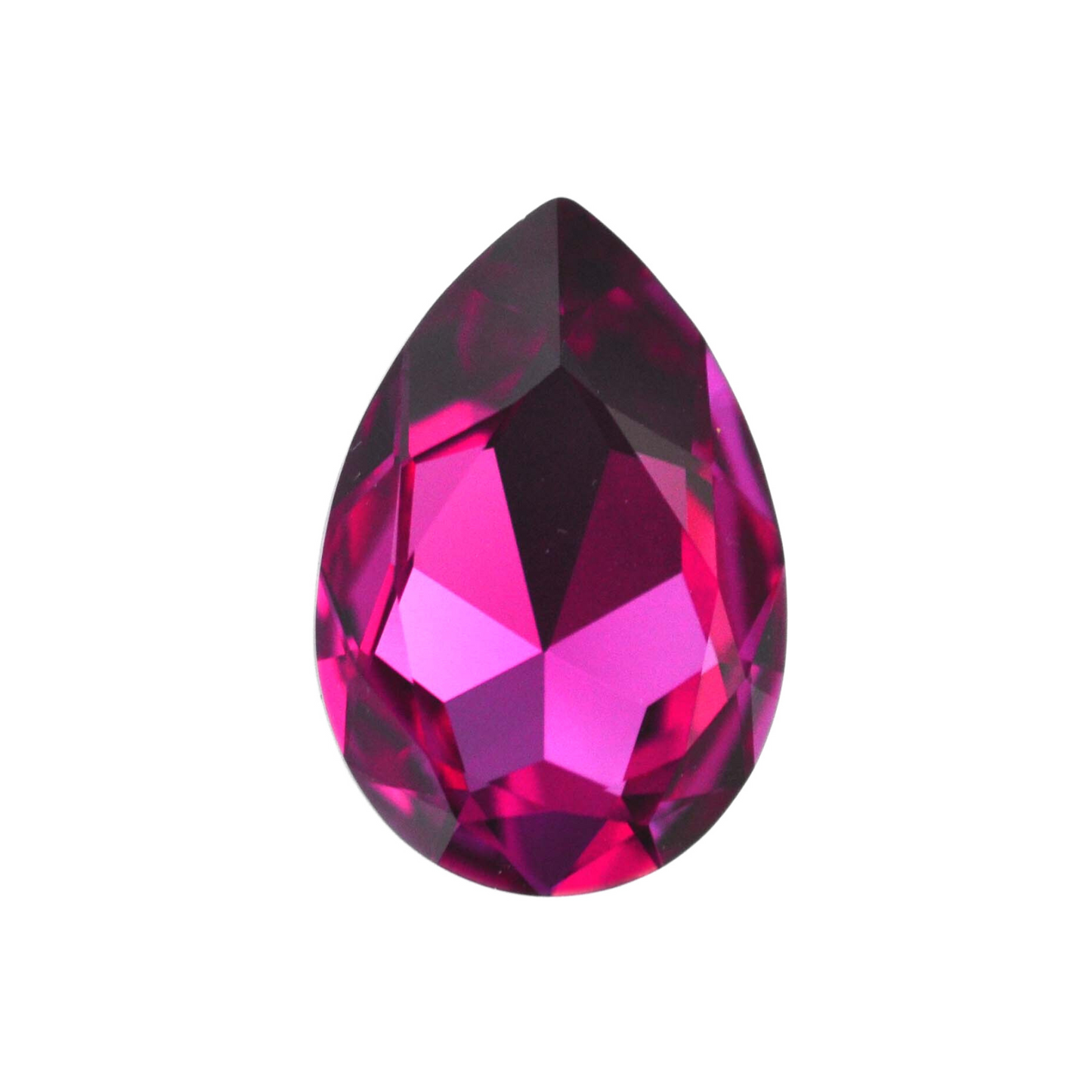 One large pear shape faceted Austrian crystal rhinestones in the color Fuchsia displayed on a white background.