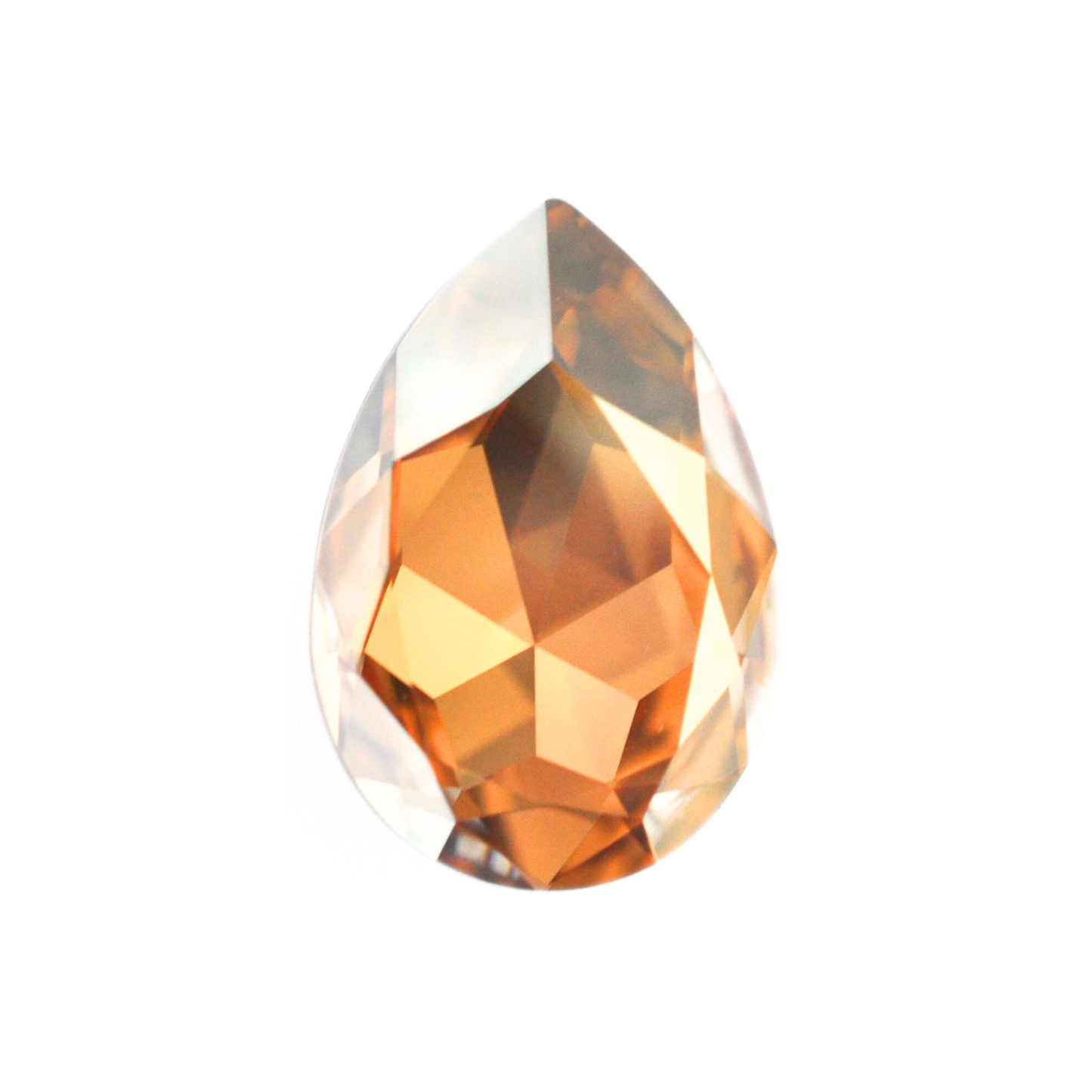 One large pear shape faceted Austrian crystal rhinestones in the color Golden Shadow displayed on a white background.