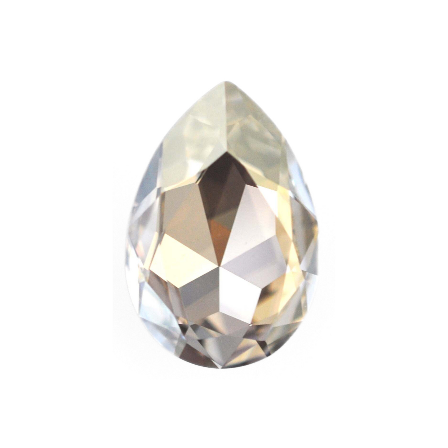 One large pear shape faceted Austrian crystal rhinestones in the color Silver Shade displayed on a white background.
