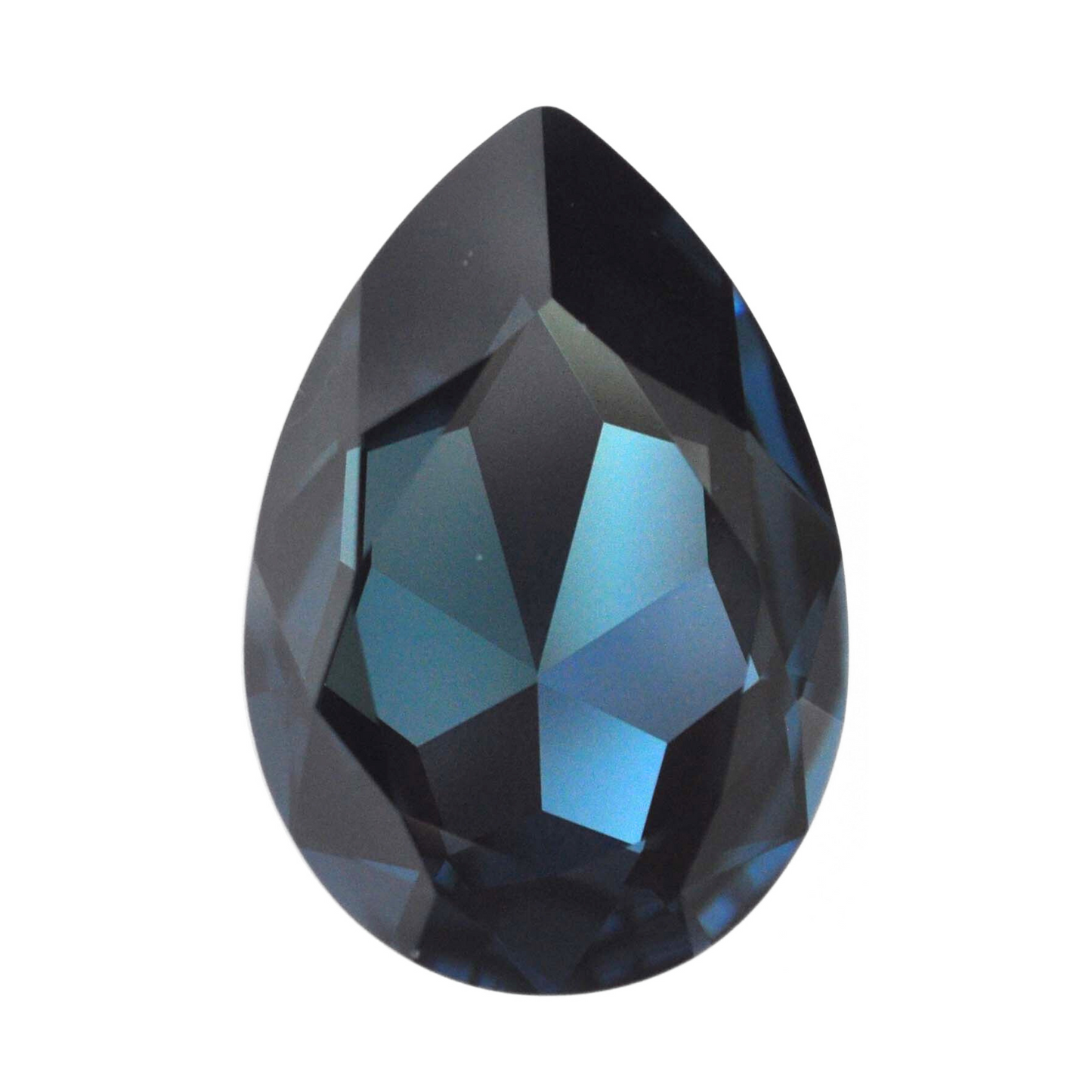One large pear shape faceted Austrian crystal rhinestones in the color Montana displayed on a white background.
