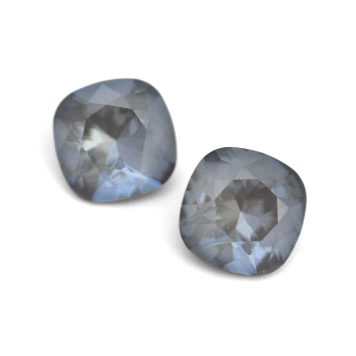 Cushion Square faceted Austrian crystal rhinestones in the color Dark Grey Ignite displayed on a white background.