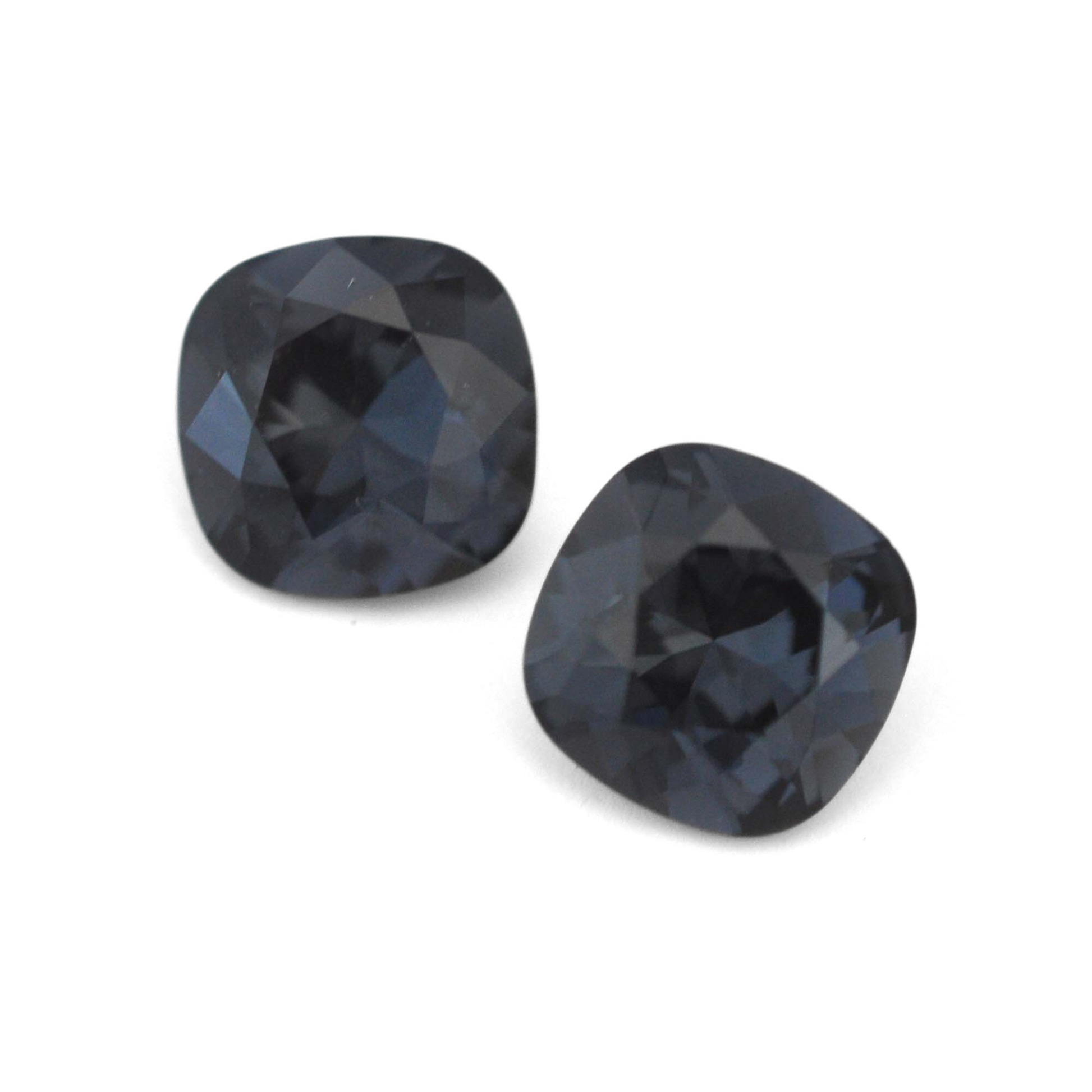 Cushion Square faceted Austrian crystal rhinestones in the color Graphite displayed on a white background.
