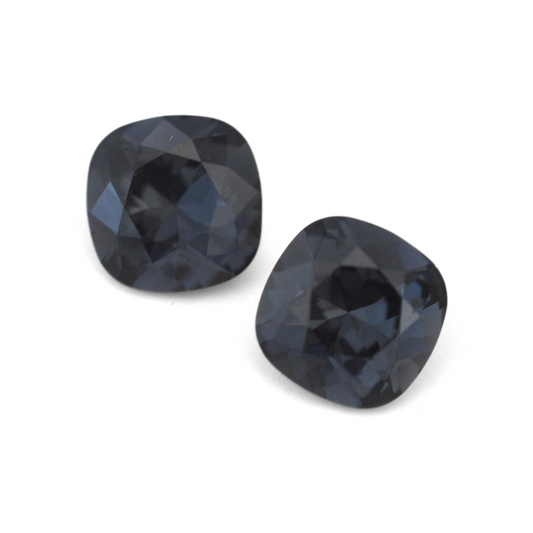 Cushion Square faceted Austrian crystal rhinestones in the color Graphite displayed on a white background.
