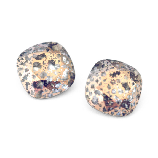 Cushion Square faceted Austrian crystal rhinestones in the color Rose Patina displayed on a white background.