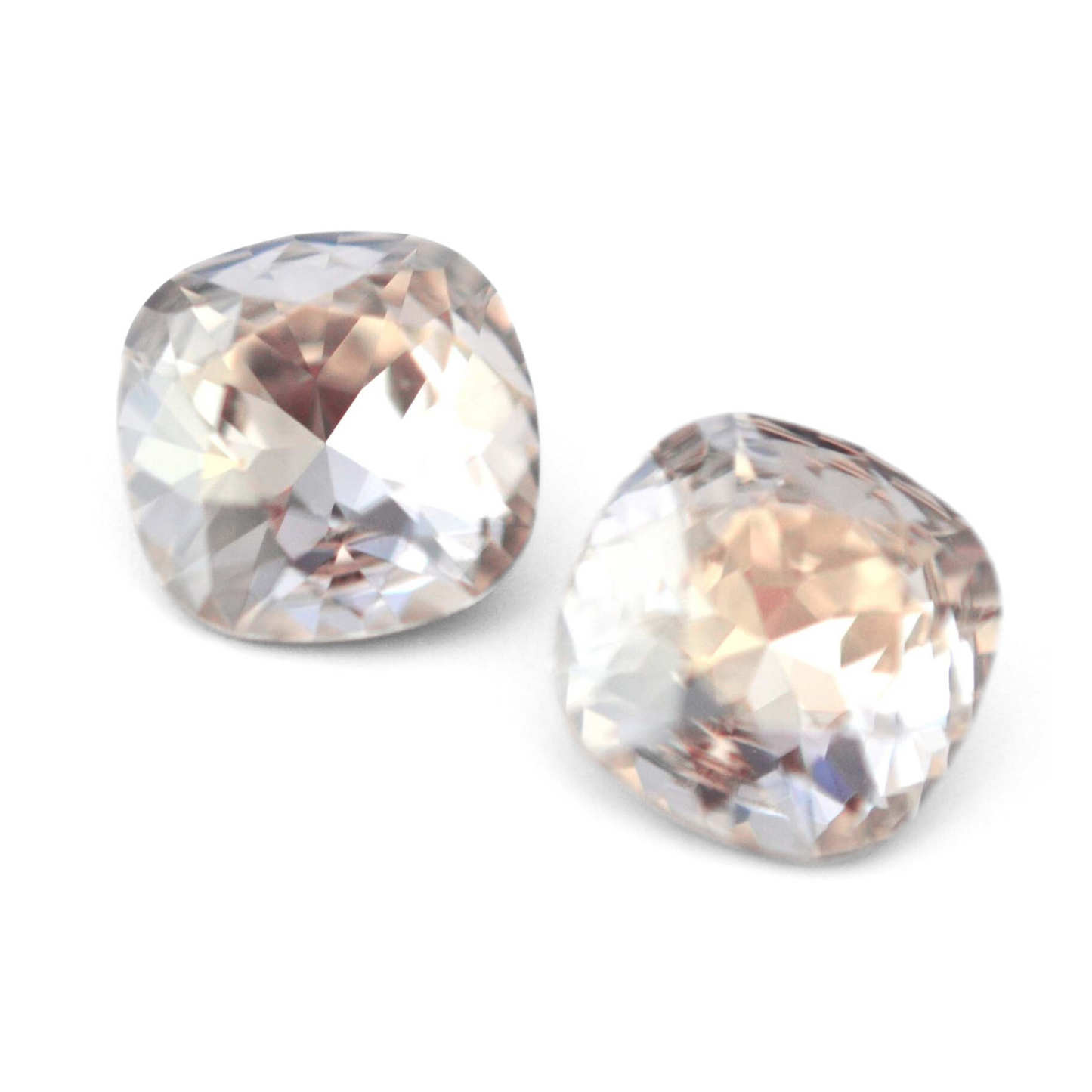 Cushion Square faceted Austrian crystal rhinestones in the color Silver Shade displayed on a white background.
