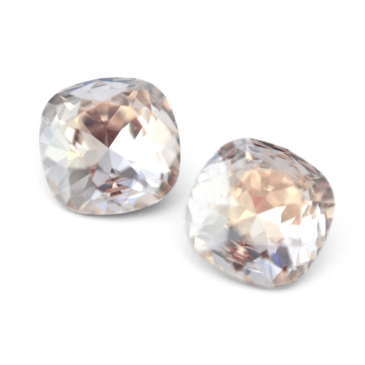 Cushion Square faceted Austrian crystal rhinestones in the color Silver Shade displayed on a white background.