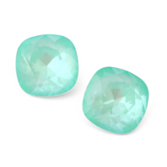 Cushion Square faceted Austrian Soft Mint Ignite displayed on a white background.