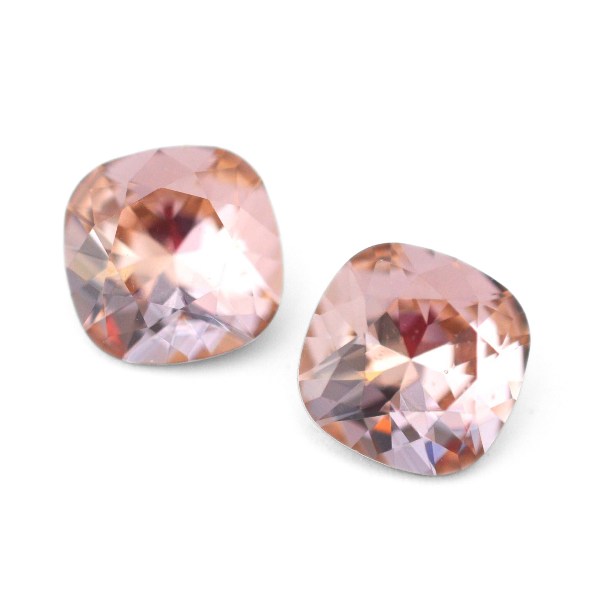 Cushion Square faceted Austrian crystal rhinestones in the color Vintage Rose displayed on a white background.