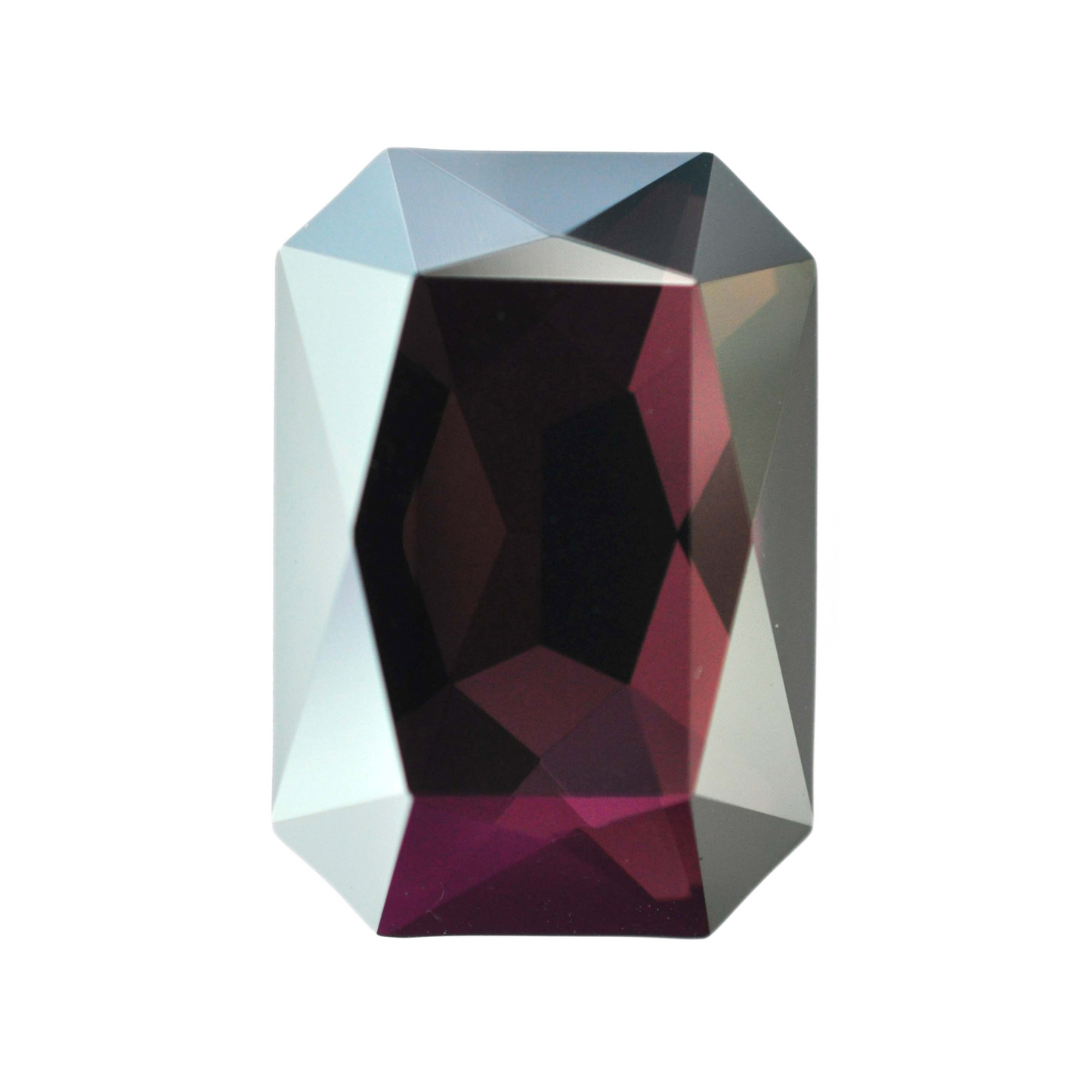 One large octagon shape faceted Austrian crystal rhinestones in the color Amethyst Satin displayed on a white background.