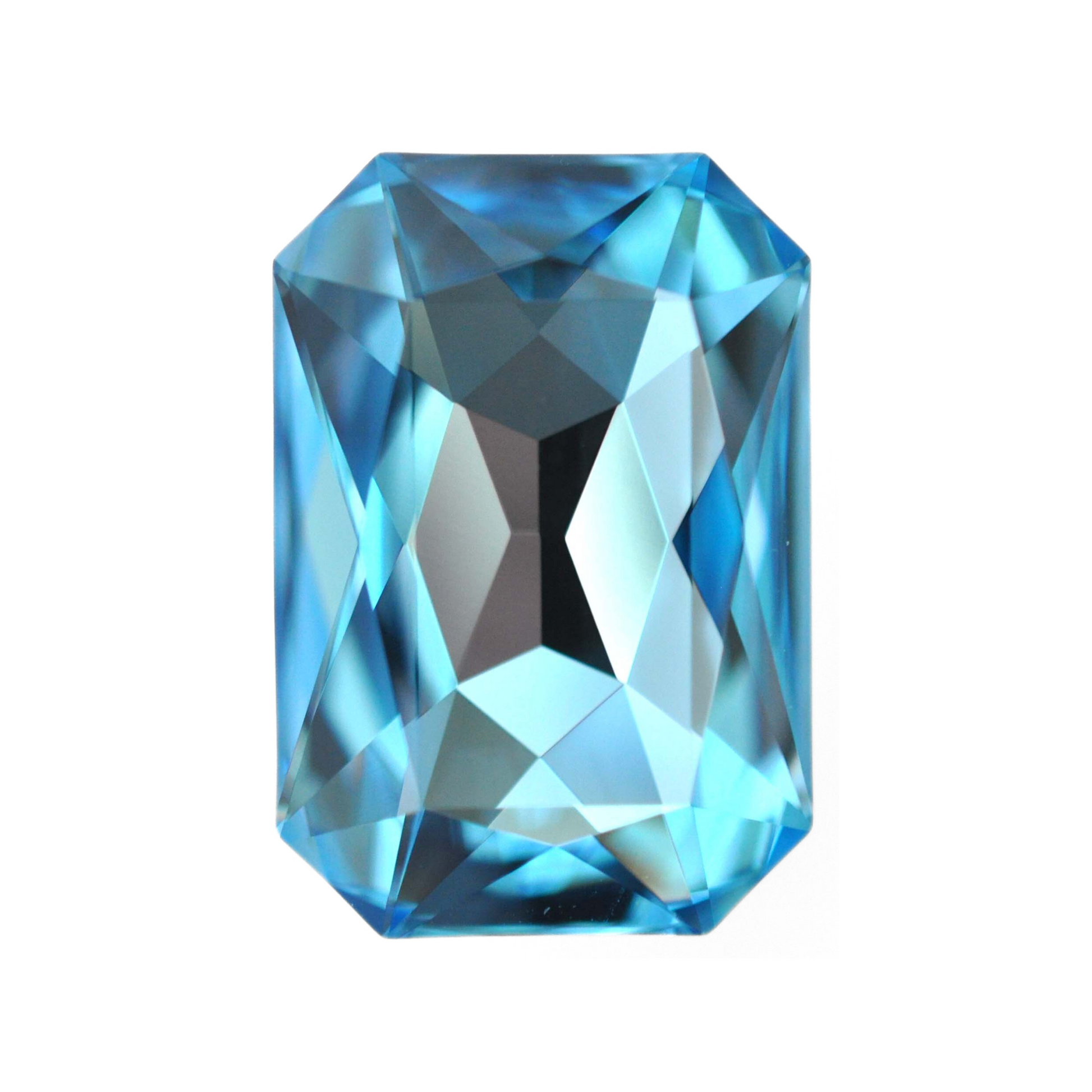 One large octagon shape faceted Austrian crystal rhinestones in the color Aquamarine displayed on a white background.