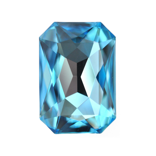 One large octagon shape faceted Austrian crystal rhinestones in the color Aquamarine displayed on a white background.