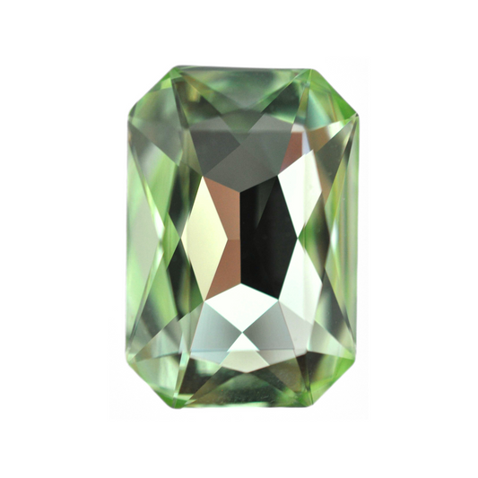 One large octagon shape faceted Austrian crystal rhinestones in the color Chrysolite displayed on a white background.