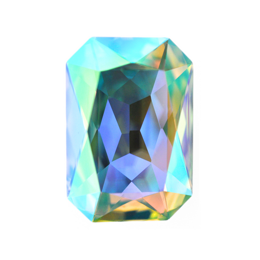 One large octagon shape faceted Austrian crystal rhinestones in the color Chrysolite AB displayed on a white background.