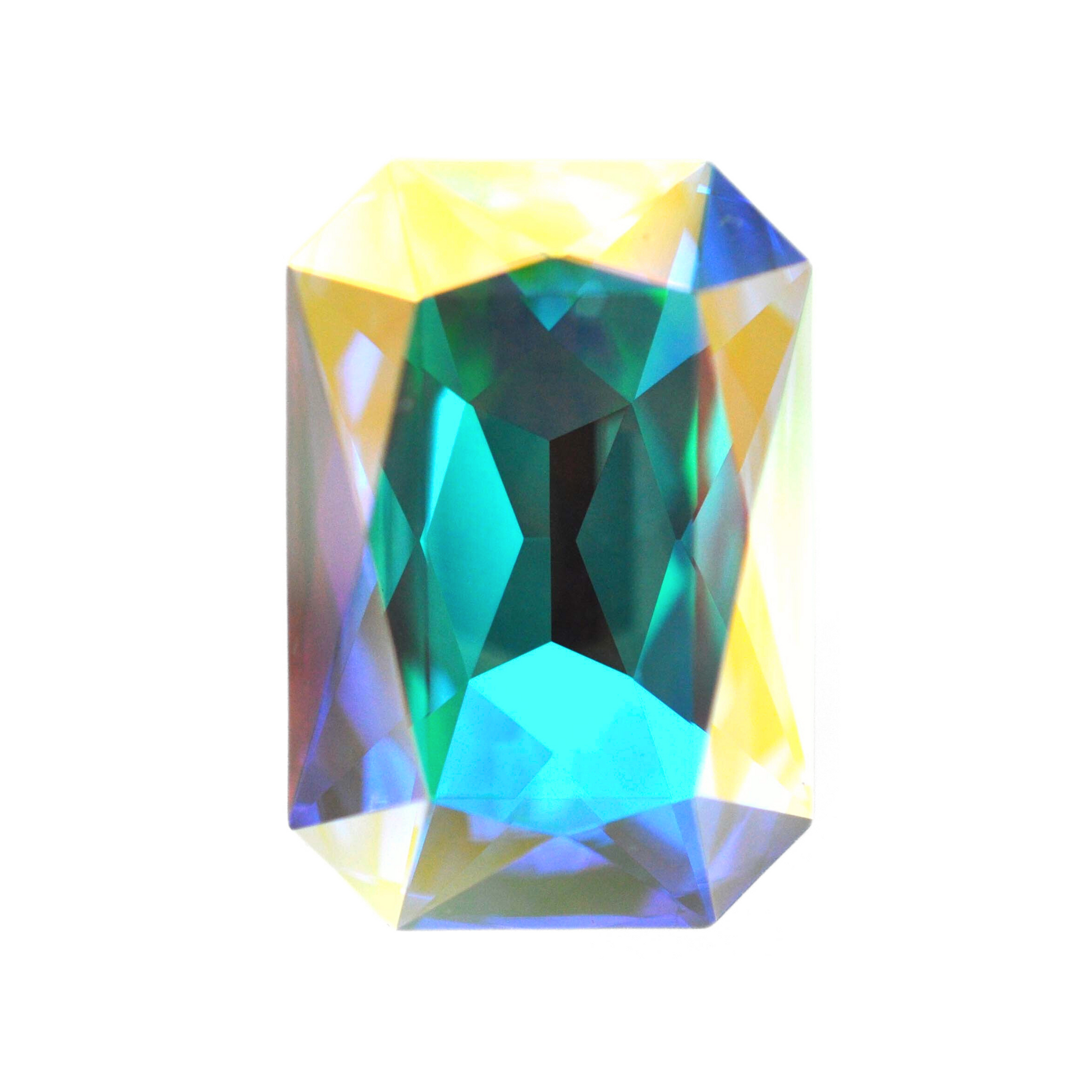 One large octagon shape faceted Austrian crystal rhinestones in the color Crystal AB displayed on a white background.