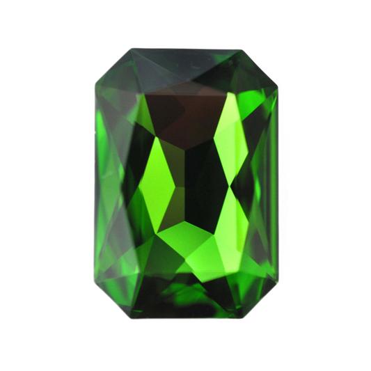 One large octagon shape faceted Austrian crystal rhinestones in the color Fern Green displayed on a white background.