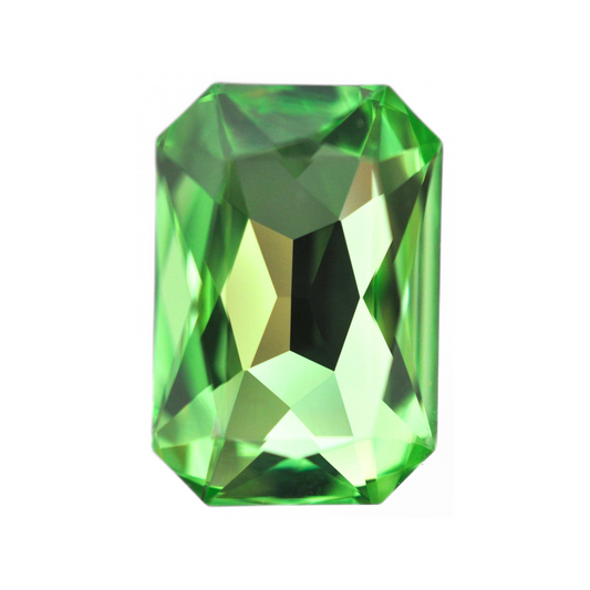 One large octagon shape faceted Austrian crystal rhinestones in the color Peridot displayed on a white background.