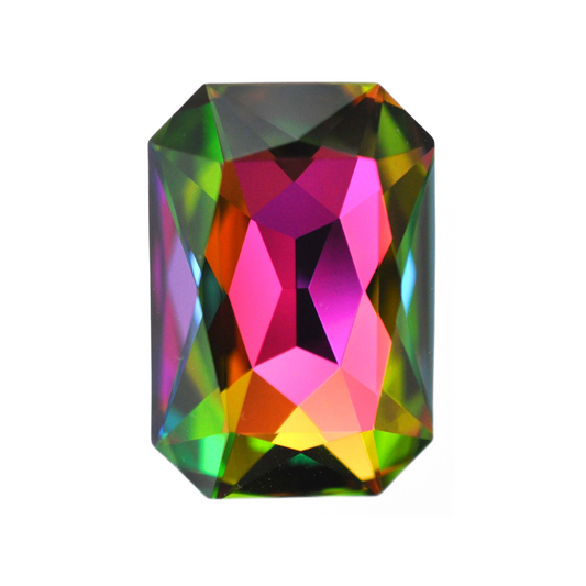 One large octagon shape faceted Austrian crystal rhinestones in the color Vitrail Medium displayed on a white background.