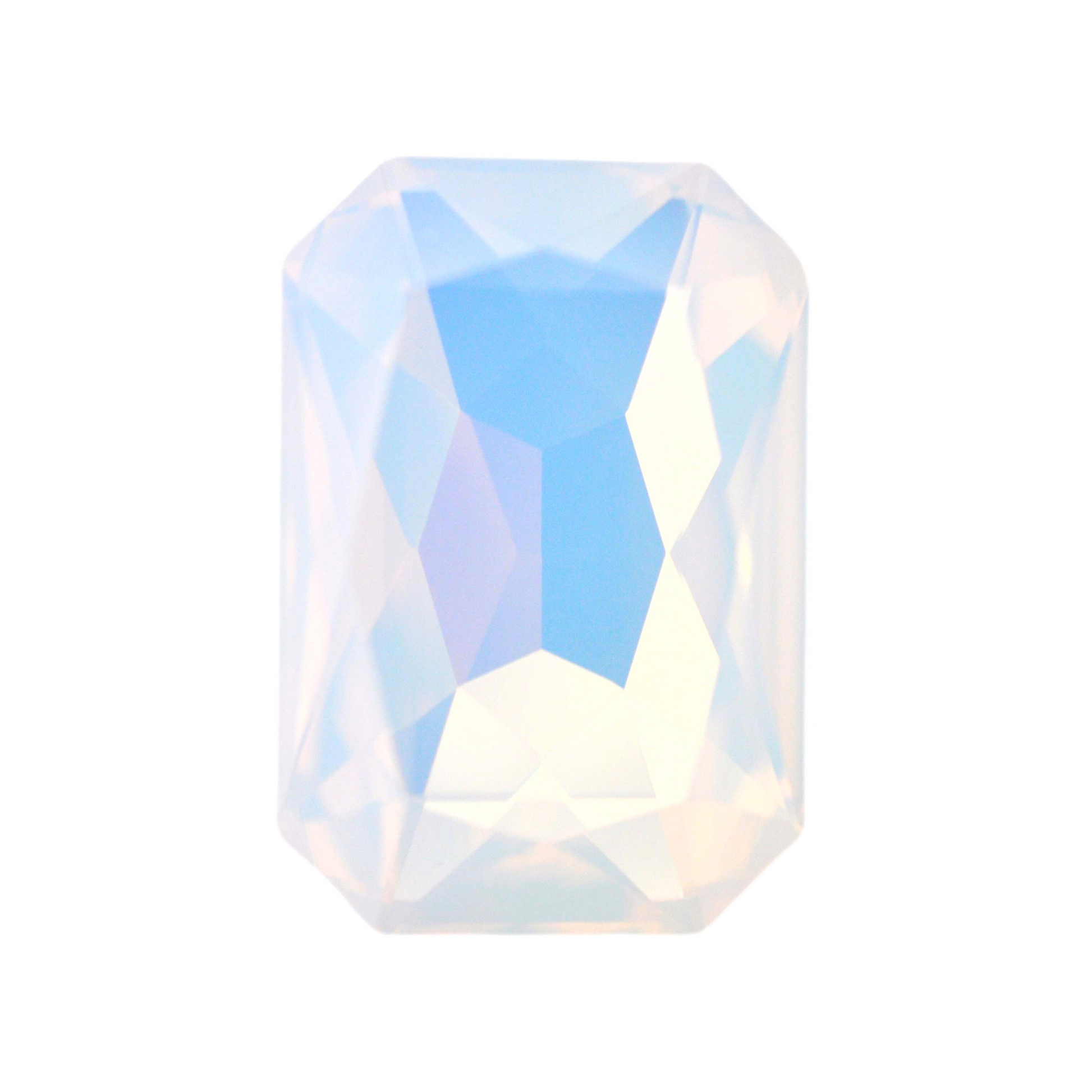 One large octagon shape faceted Austrian crystal rhinestones in the color White Opal displayed on a white background.