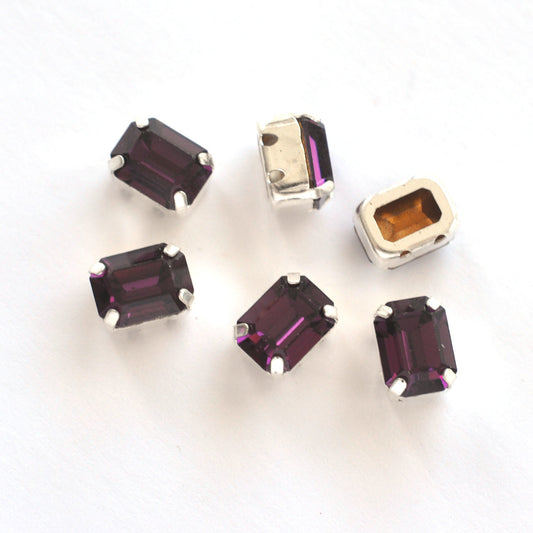 Amethyst 8x6mm Octagon Sew On Crystals - 6 Pieces