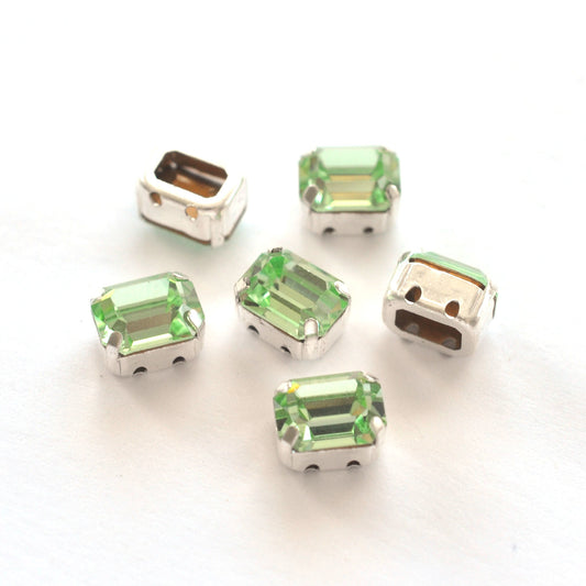 Chrysolite 8x6mm Octagon Sew On Crystals - 6 Pieces