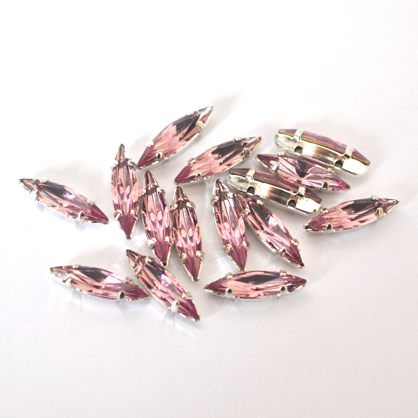 Light Amethyst 15x4mm Navette Sew On Crystals - 12 Pieces