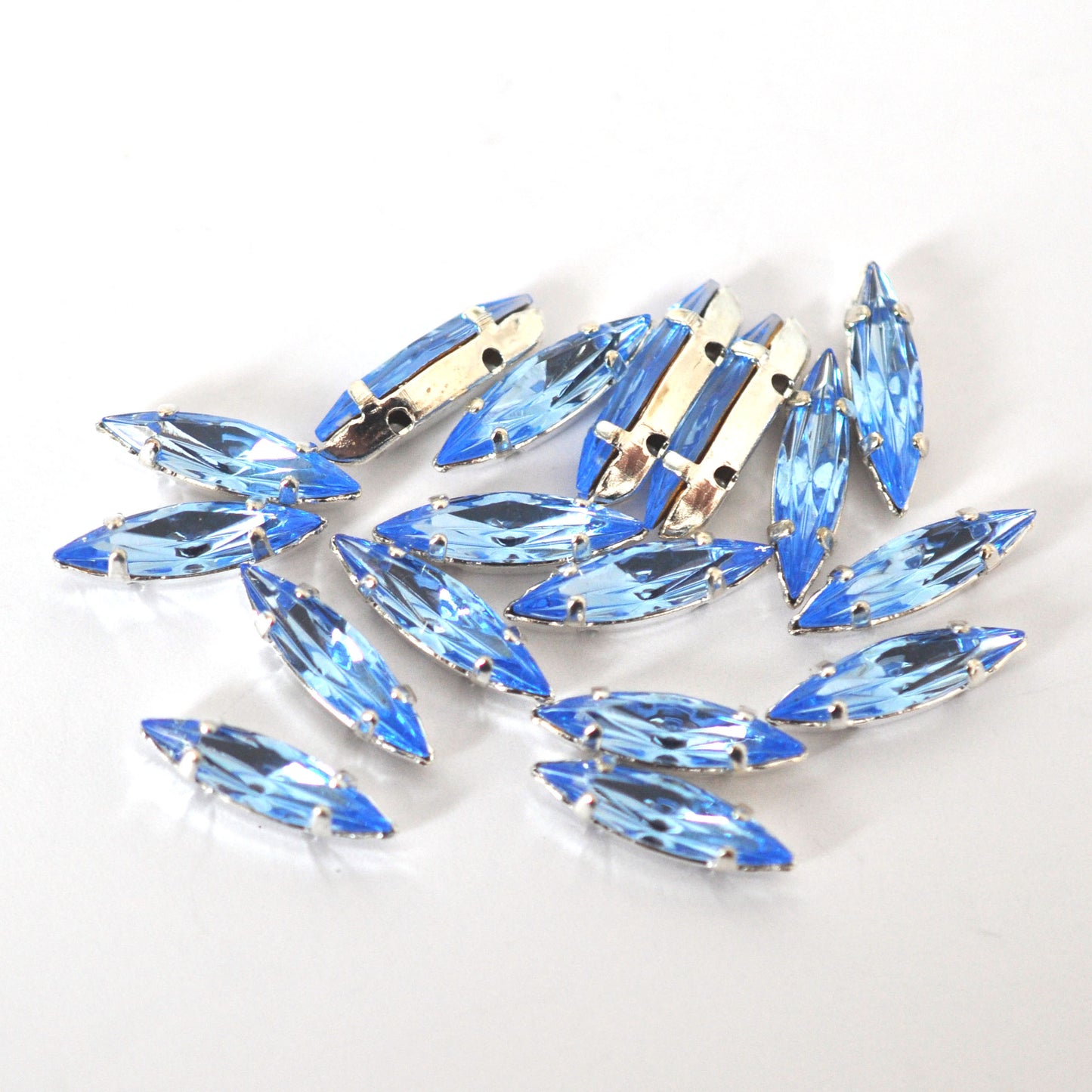Light Sapphire 15x4mm Navette Sew On Crystals - 12 Pieces