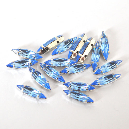 Light Sapphire 15x4mm Navette Sew On Crystals - 12 Pieces