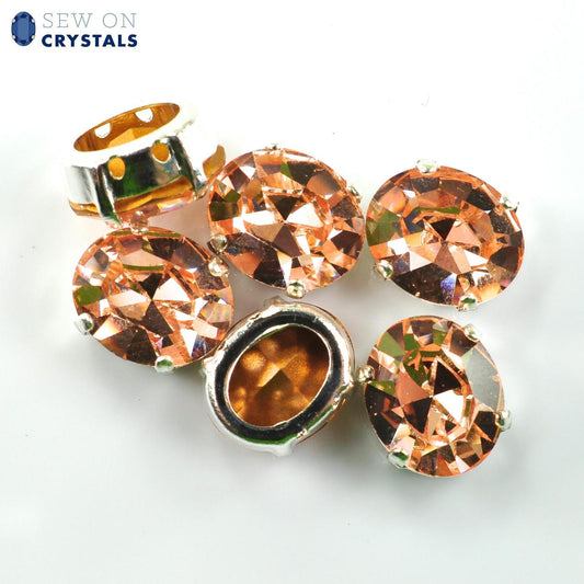 Light Peach 12x10mm Oval Sew On Crystals - 6 Pieces