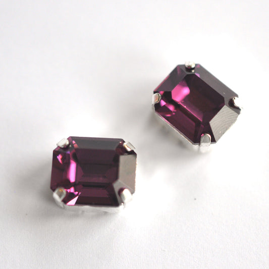 Amethyst 12x10mm Octagon Sew On Crystals - 2 Pieces