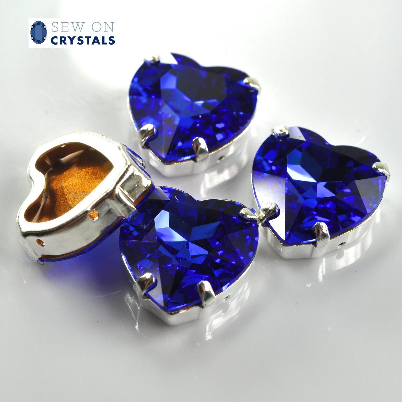 Sapphire 14mm Heart Sew On Crystals - 4 Pieces