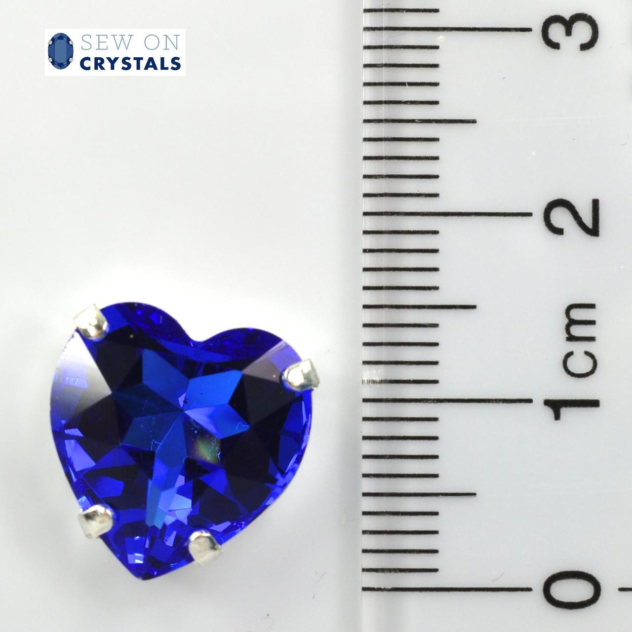 Sapphire 14mm Heart Sew On Crystals - 4 Pieces