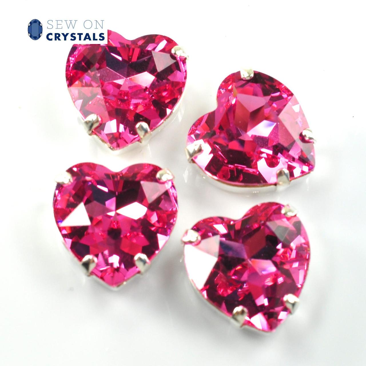 Rose 14mm Heart Sew On Crystals - 4 Pieces