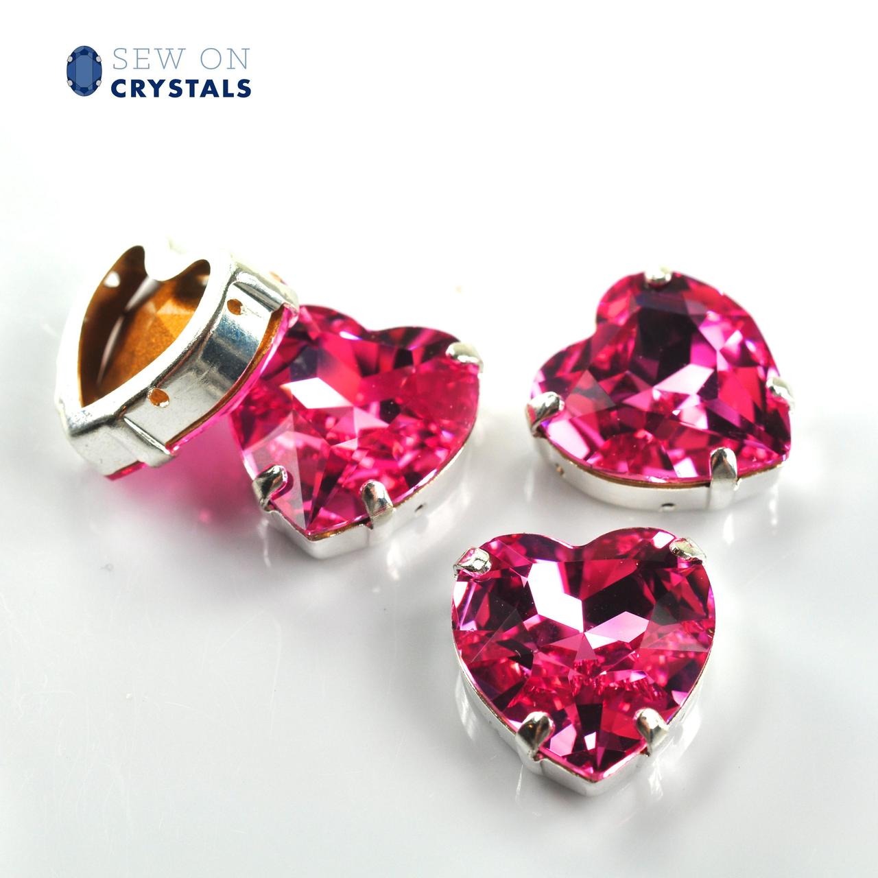 Rose 14mm Heart Sew On Crystals - 4 Pieces