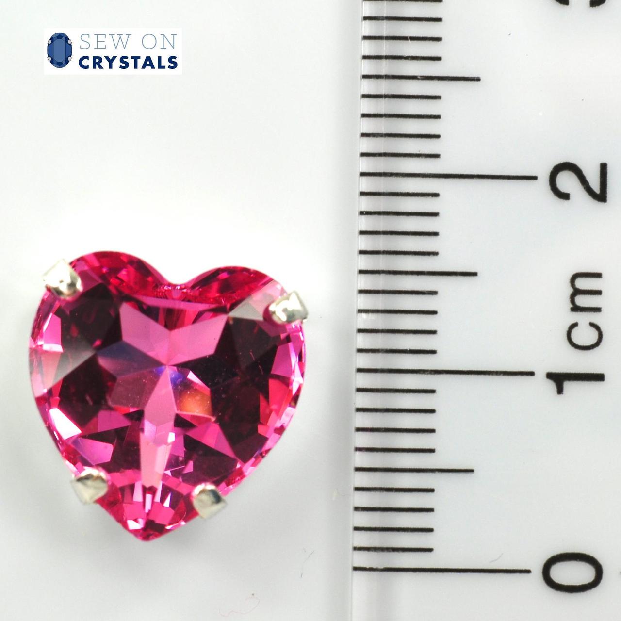 Rose 14mm Heart Sew On Crystals - 4 Pieces