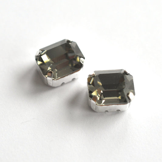 Black Diamond 12x10mm Octagon Sew On Crystals - 2 Pieces