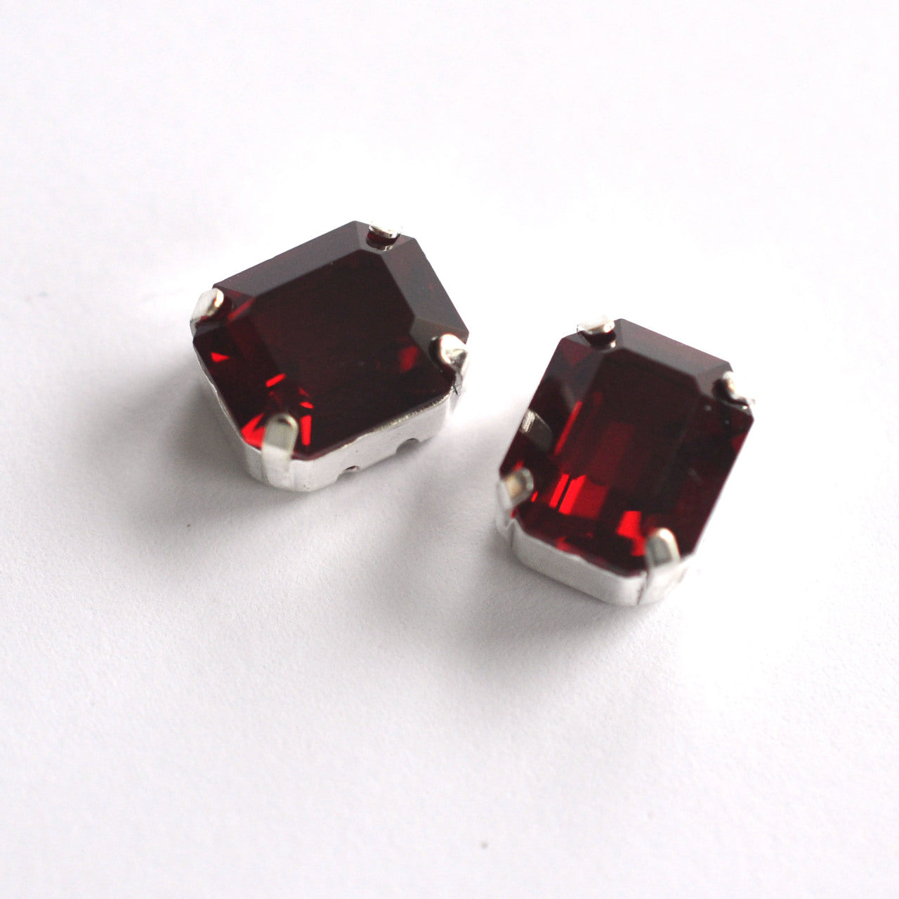 Garnet Unfoiled 12x10mm Octagon Sew On Crystals - 2 Pieces